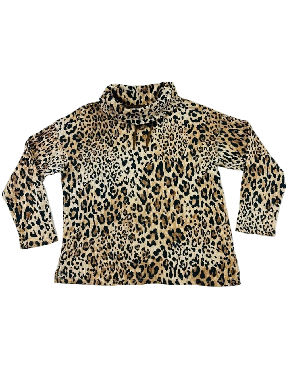 Animal print cowl neck top womens Large Chaps Ralph Lauren thermal waffle